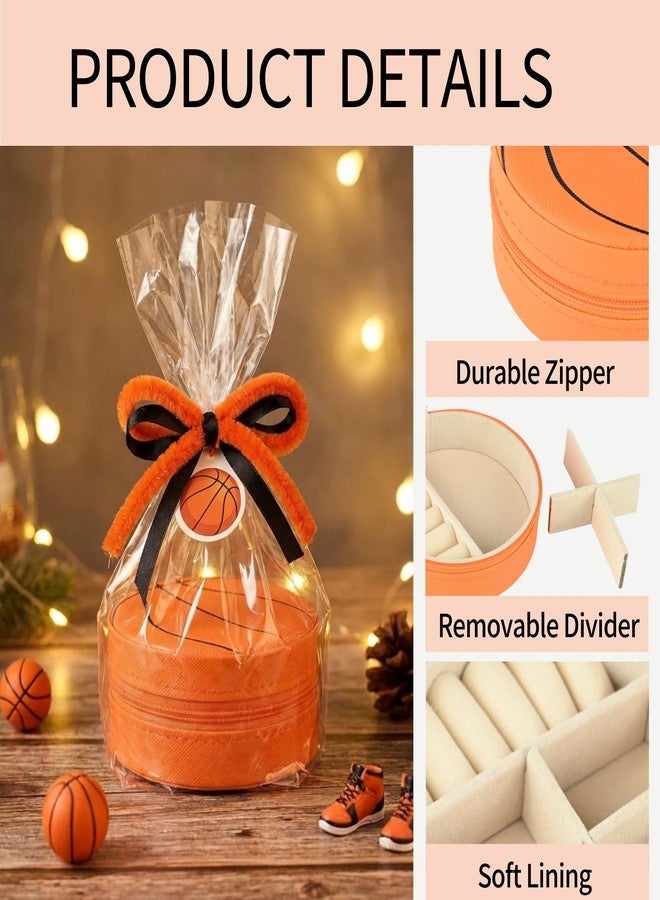 Mindoub 6 Packs Basketball Mini Travel Jewelry Case Round Basketball Stuff Small Portable PU Leather Jewelry Box Organizer Storage Case for Sports Team Club Lovers Birthday Goodie Favors Gifts - Image 5
